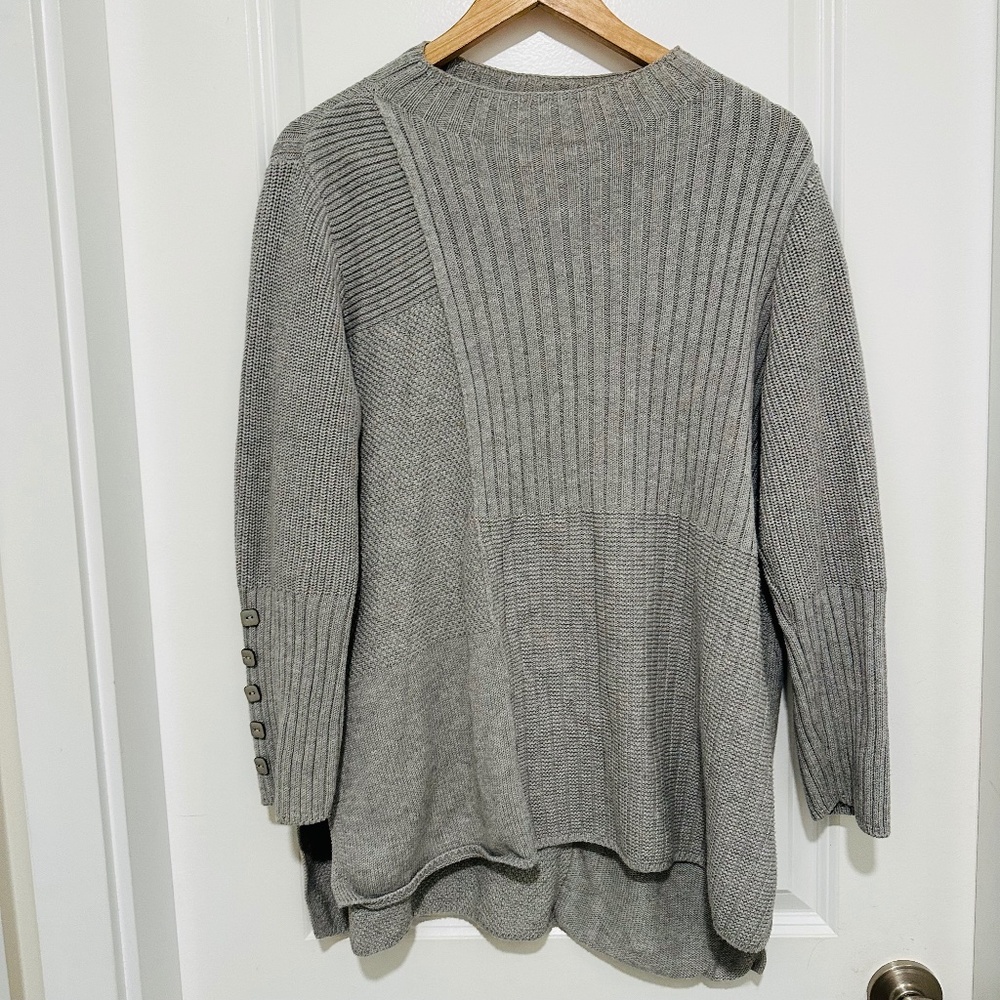 Habitat | Long Sleeve Gray Mock Neck 100% Cotton Knit Sweater
